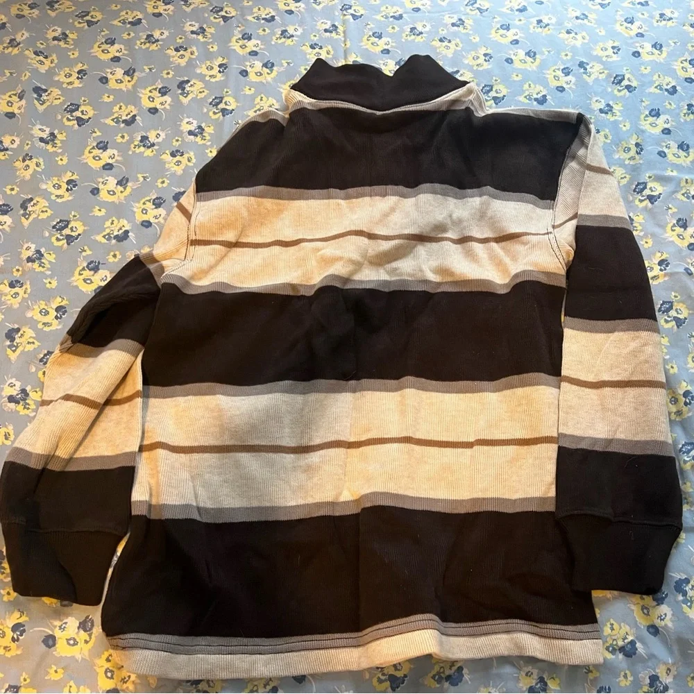 Gap Boys Brown & Cream off white Striped Cotton Long Sleeve half zip Shirt